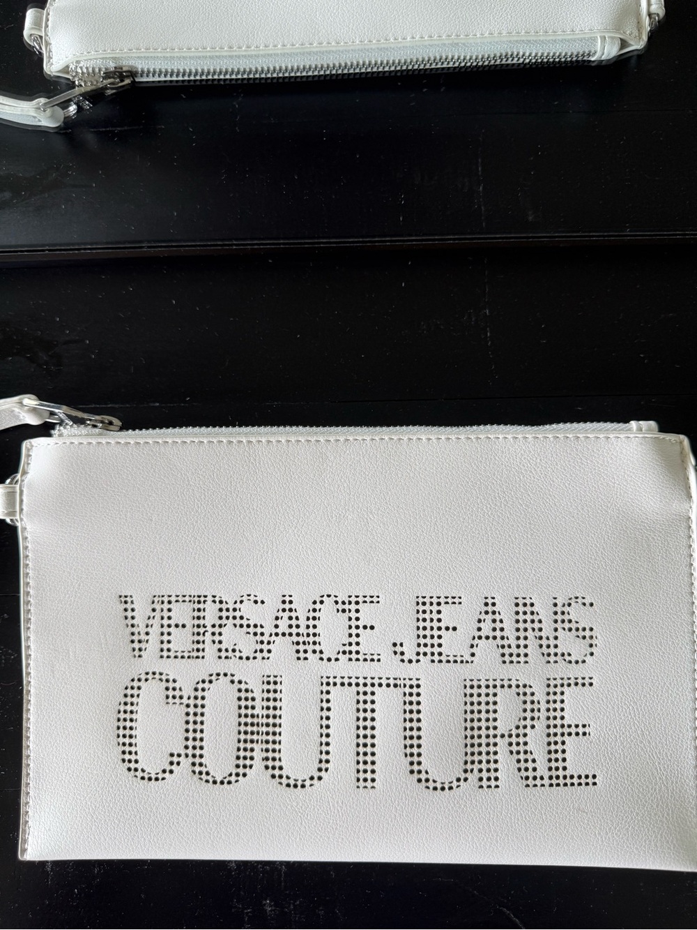 Versace Jeans Collection White Perforated Logo Wristlet